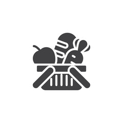 Shopping basket with fruits, vegetables, and bread vector icon