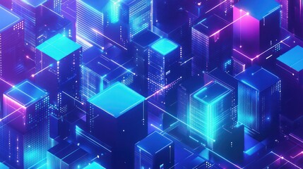 Fototapeta premium Neon Cityscape: Digital Architecture and Futuristic Urban Design