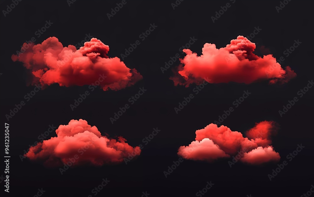 Aufkleber collection of realistic red clouds isolated on black background. vector illustration with soft and f