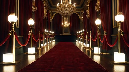 Fancy hallway with red carpet and golden objects all around, festivals and luxury concept