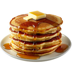Delicious stack of fluffy pancakes topped with butter and syrup