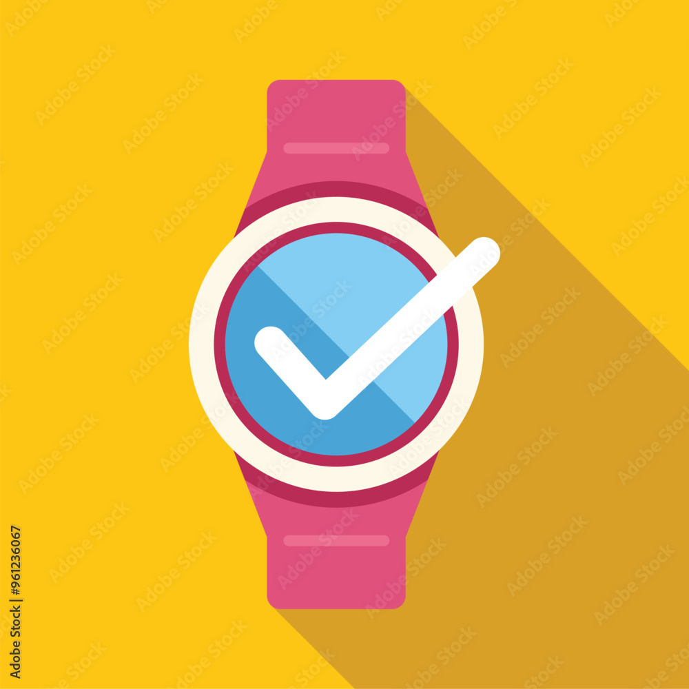 Poster smart watch with check mark icon on screen indicating successful completion of task