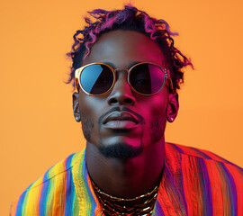  Vibrant Portrait of an African Male Singer with Colorful Hair and Sunglasses