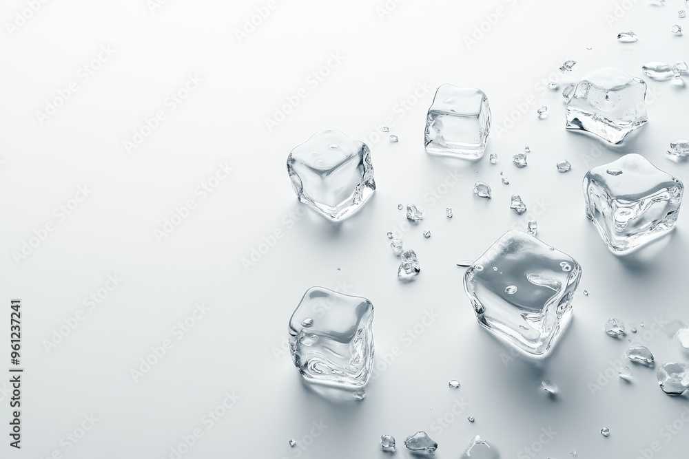 Aufkleber ice cubes scattered on a light surface, creating a refreshing and cool visual effect.