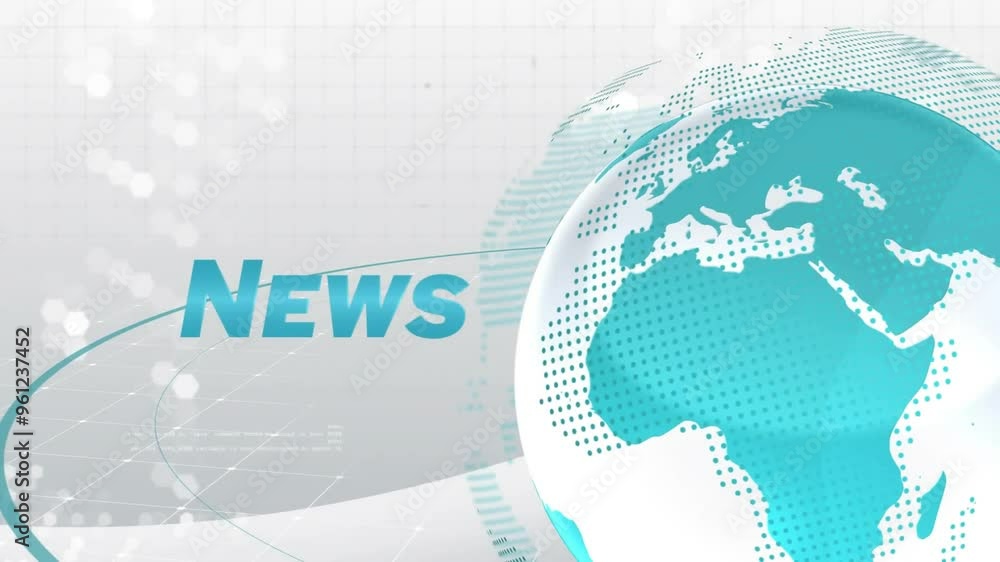 Aufkleber news text animation over digital globe and grid background