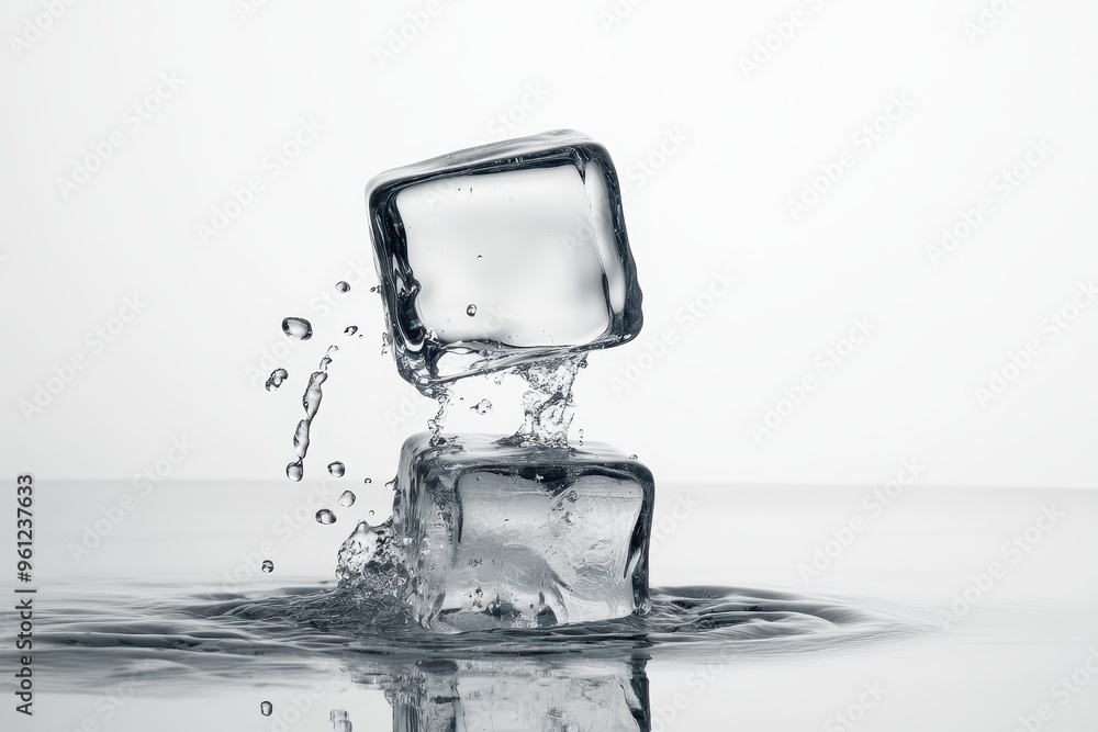 Aufkleber ice cubes splashing in water, creating a dynamic and refreshing visual effect.