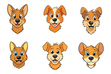 Bundle of cute dog head cartoon vector illustrations perfect for pet animal themed designs.