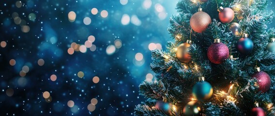 Festive Christmas Tree with Lights and Ornaments