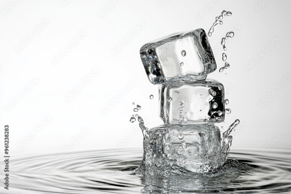Aufkleber ice cubes splashing in water, creating dynamic ripples and droplets.