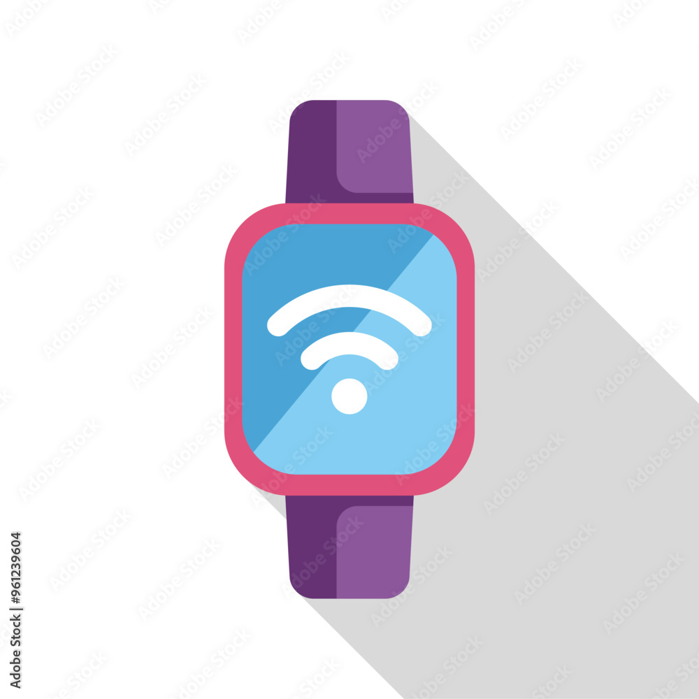 Poster smart watch displaying wifi signal icon flat design illustration with long shadow on white backgroun