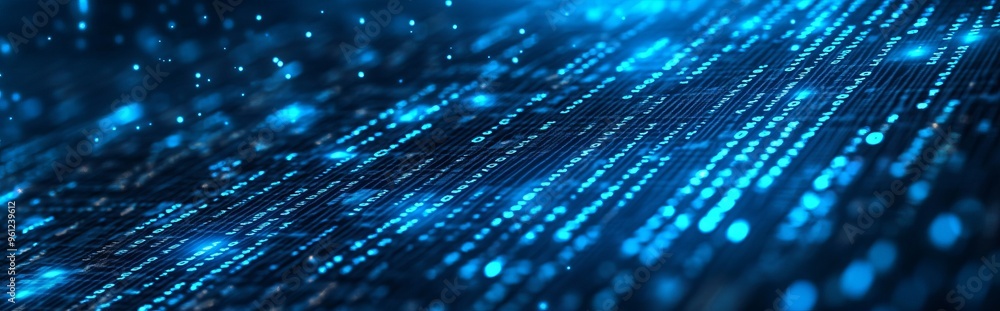 Poster Blue digital binary data on computer screen banner