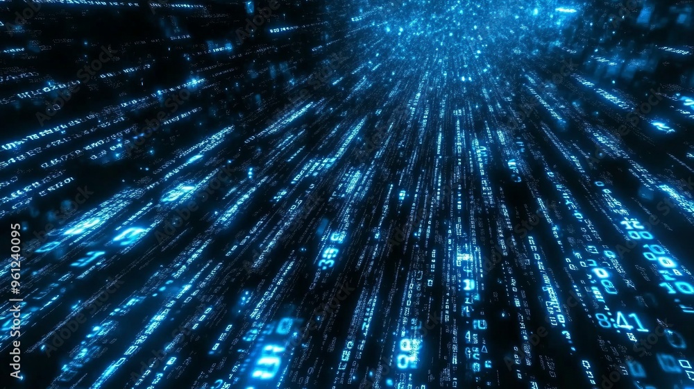 Poster blue digital binary data on computer screen banner