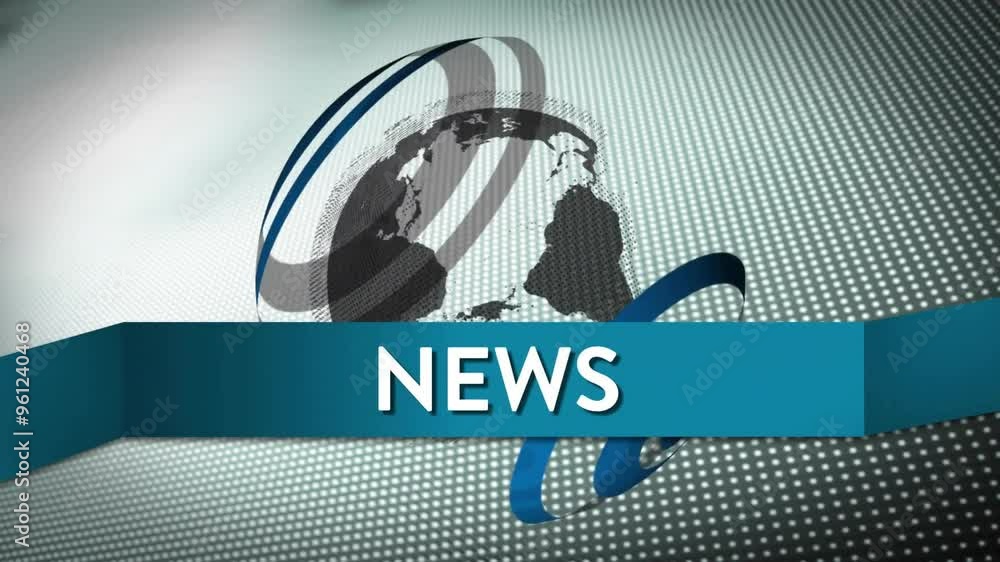 Poster news text animation over rotating globe and digital grid background