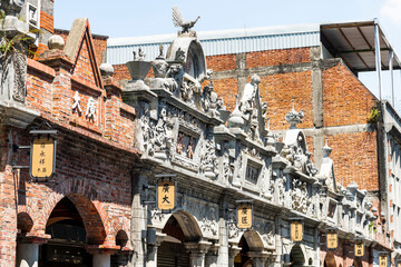 Close-up of the Daxi Old Street Building in Taoyuan, Taiwan. The street is the baroque-style architecture built during Japanese rule. 