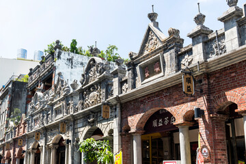 Fototapeta premium Building view of the Daxi Old Street in Taoyuan, Taiwan. The street is the baroque-style architecture built during Japanese rule. 