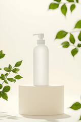 Minimalist Lotion Bottle with Greenery and Natural Light
