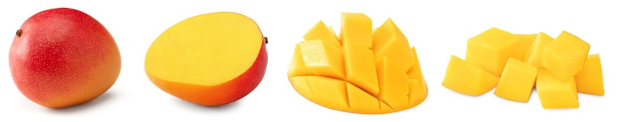 mango with slices isolated on white background. clipping path