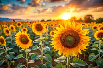 Sunflowers in field with beautiful sunlights, field of sunflowers