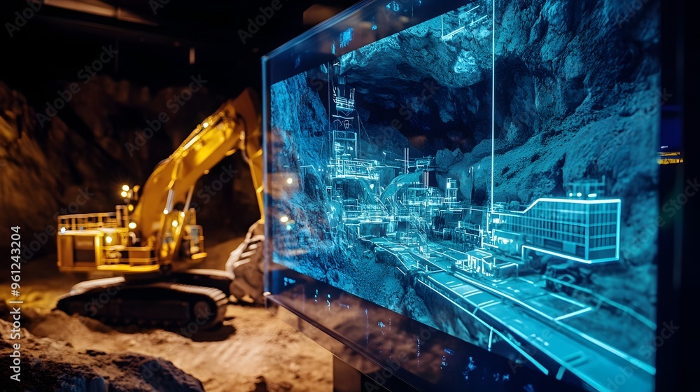 Poster holographic 3d display showcasing the advanced automation and technology powering an efficient and s