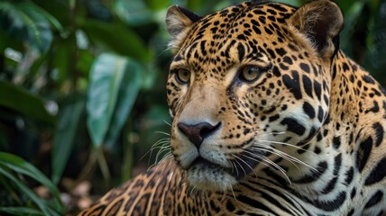 Obraz premium Tropical jungle close-up of jaguar