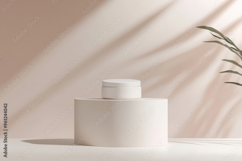 Poster minimalist product display with a cream jar on a soft background.