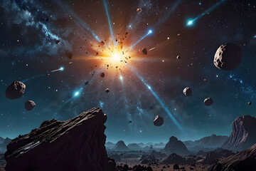 Fototapeta premium Cosmic Event Over Alien Landscape cut out