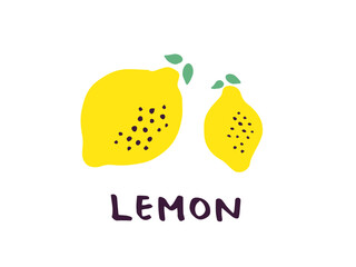かわいいレモンとLEMON文字／手書き文字ベクターイラスト