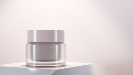 Minimalist bright cosmetic cream on the twisted podium product placement scene premium photo 3d render