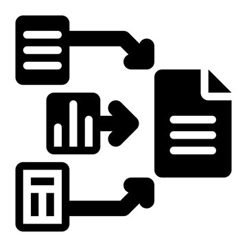 data wrangling, data, normalization, joining, merging, data science solid or glyph icon