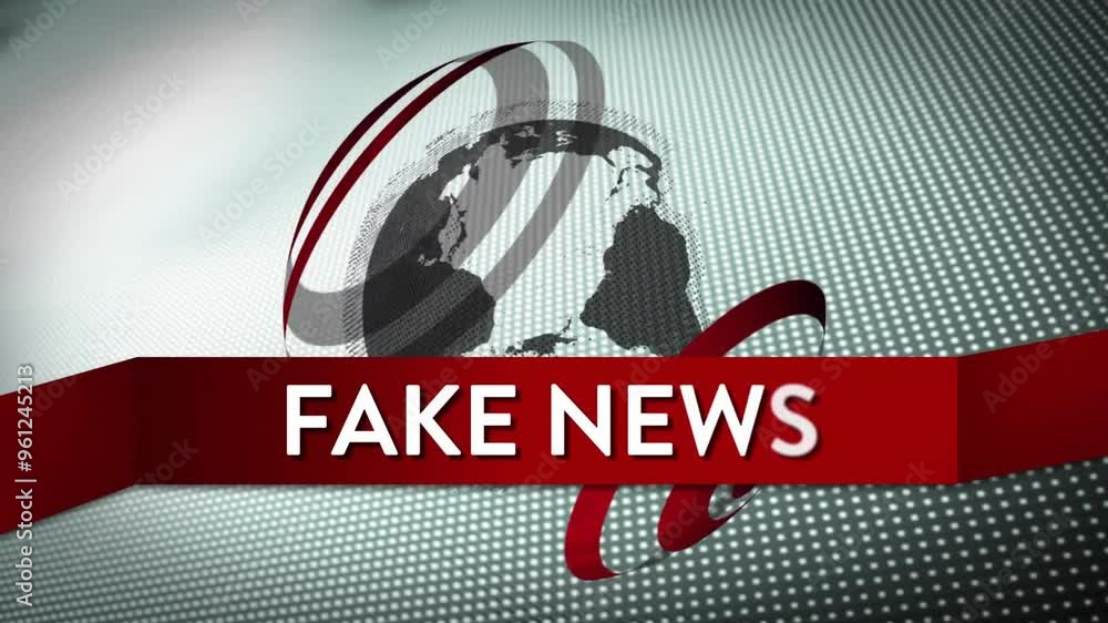 Poster fake news text animation over rotating globe and digital background