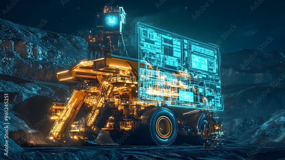 Poster holographic visualization showcasing the of intelligence in predictive maintenance for mining equipm
