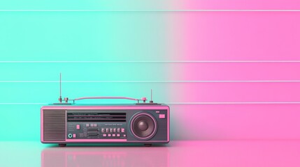 Fototapeta premium Radio. 80s Retro Illustration on Neon Pastel Background