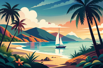 Image of the beach summer background palm trees coast ocean