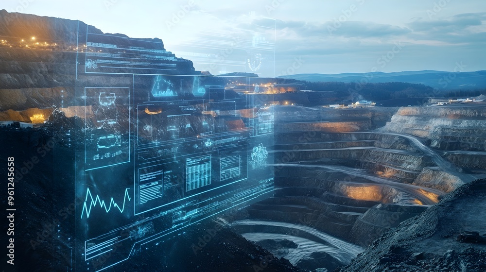 Poster holographic environmental impact assessment dashboard displaying sustainability metrics and analytic