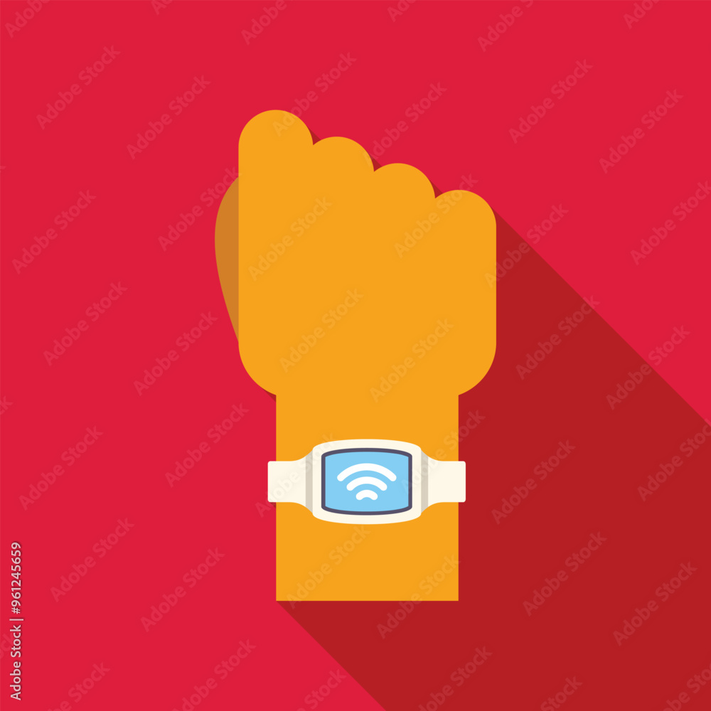 Poster hand wearing smart watch showing wifi symbol with long shadow on red background