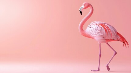 Fototapeta premium Elegant Pink Flamingo Posing Against Pastel Backdrop