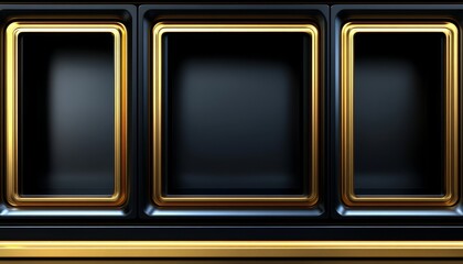 Three Black Frames with Golden Accents