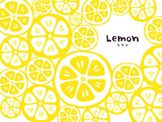 かわいいレモンの背景とレモンとLEMON文字／手書きベクターイラスト