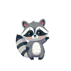 Racoon cute childish  cartoon illustration. Vector racoon isolated on white background Flat design element