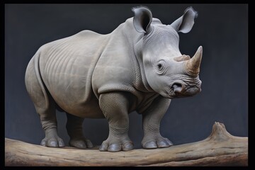 Naklejka premium White Rhino Standing on a Log