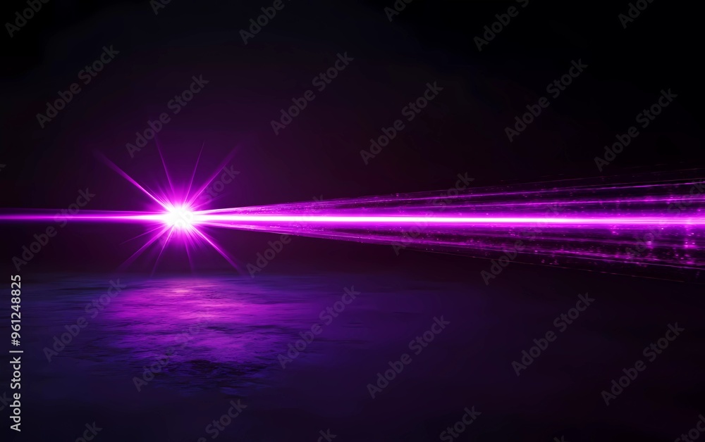 Wall mural purple laser beam on isolated dark background.