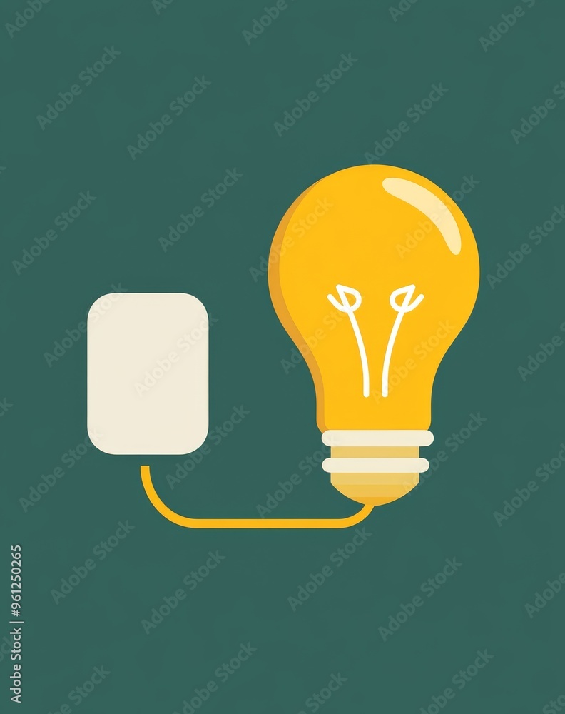 Poster yellow lightbulb connected to computer mouse on green background