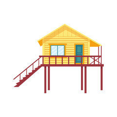 Summer hous on the beach front view. Isolated on white background.