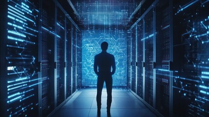 Fototapeta premium A Man Standing in the Midst of Technology