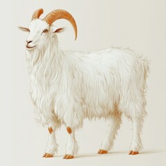 Obraz premium A majestic white goat with impressive horns stands gracefully on a neutral background