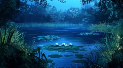 Serene Blue Swamp Landscape