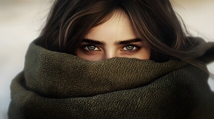 Fototapeta premium Mysterious Woman s Eyes Looking Through Scarf