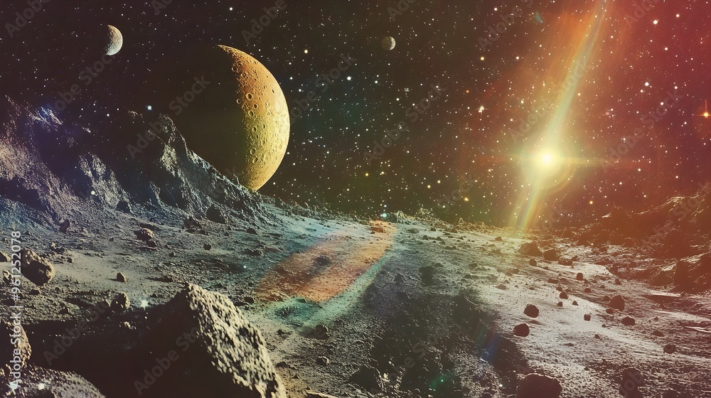 Poster holographic visualization of the asteroid belt between mars and jupiter showcasing the celestial bod