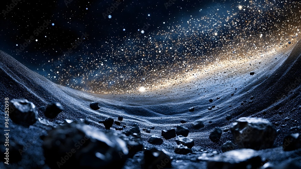 Poster stunning holographic visualization showcasing the intricate asteroid belt located between the orbits