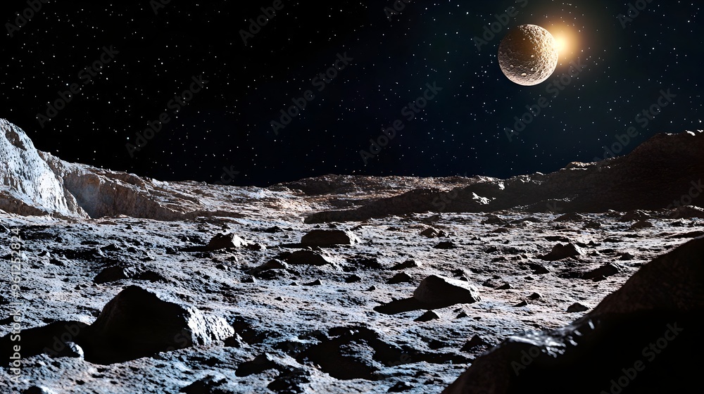 Poster holographic visualization showcasing the dwarf planet ceres floating amidst the asteroid belt a capt